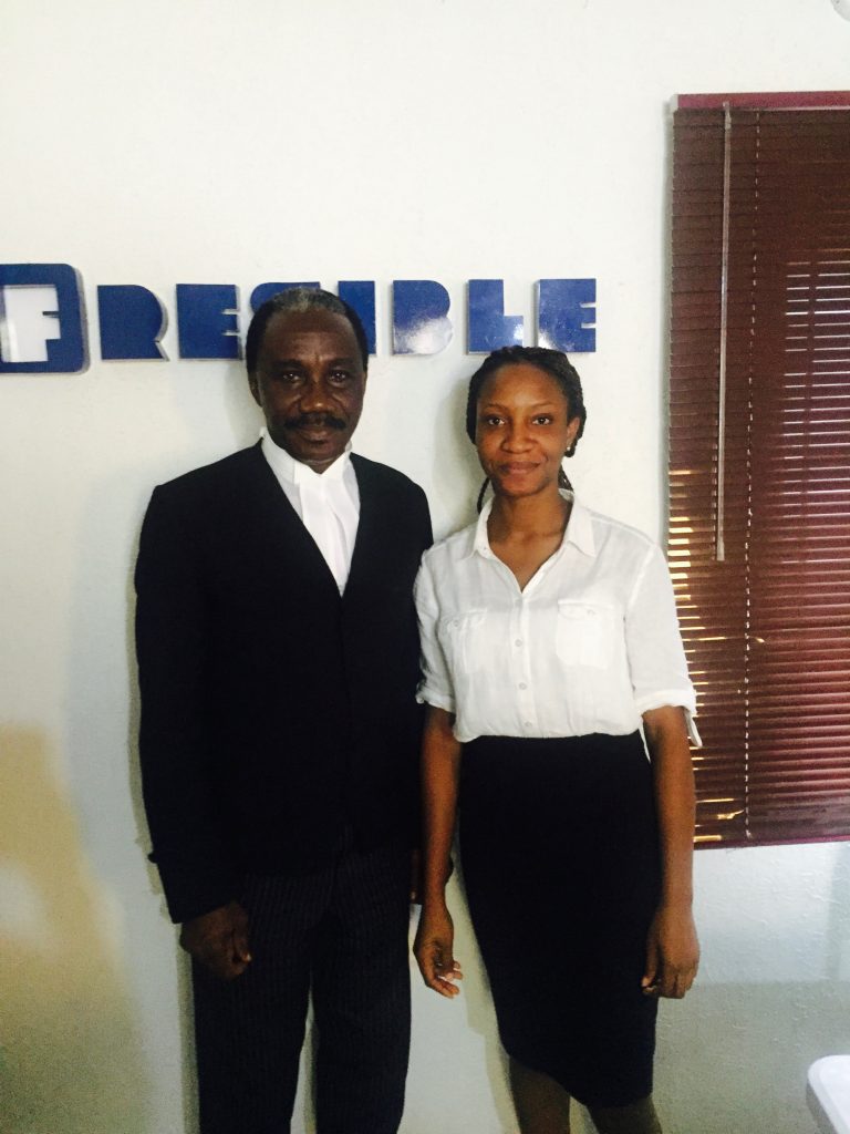 Odunayo Vivian Ajibola with Professor Ernest Ojukwu SAN at the Fresible Headquaters in August 2017